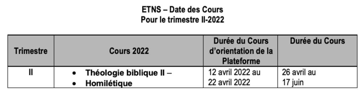 ETNS schedule